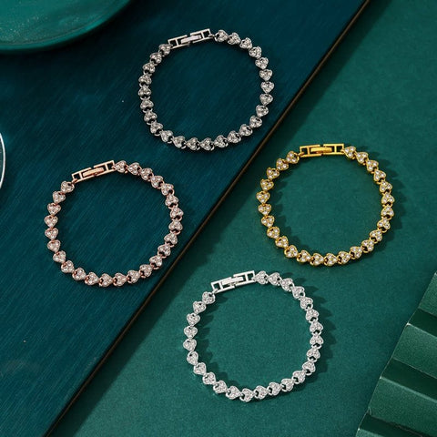 Darrahopens Fashion > Women's Fashion > Women's Accessories 4-piece Aureate and  Silvery and Rose Gold and Dark silver Luxury Crystal Heart Tennis Bracelet - European Roman Style Pave CZ Diamond Link Chain - Elegant Gold Silver Rose Gold Plated Fashion Jewelry for Women