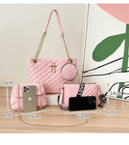 Darrahopens Fashion > Women's Fashion > Women's Accessories 4-Piece PU Leather Rhombus Handbag Set - Large Capacity Shoulder Bag with Secure Zipper & Buckle Closure, Stylish Strap & Charms(Pink)