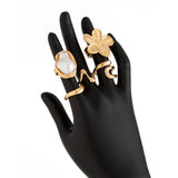Darrahopens Fashion > Women's Fashion > Women's Accessories 5 PCS Liquid Gold Tone Ring Set - Baroque Faux Pearl, Textured Flower & Abstract Wave Bands - Adjustable Boho Stackable Jewellery