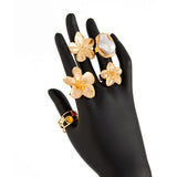Darrahopens Fashion > Women's Fashion > Women's Accessories 5-Piece Molten Gold Tone Ring Set - Vintage Baroque Flowers, Large Faux Pearl & Colourful Gem Cuff - Adjustable Boho Stackable Jewellery