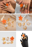 Darrahopens Fashion > Women's Fashion > Women's Accessories 6-Piece Gold Chunky Stackable Ring Set Deep Red Enamel Flower & Baroque Pearl - Adjustable Open Finger Jewellery for Women (Light Gold)