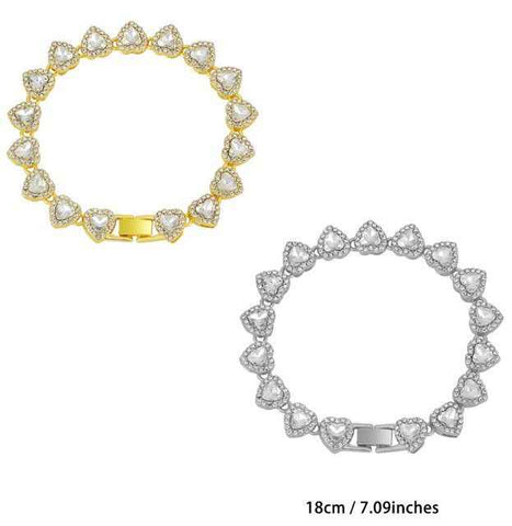 Darrahopens Fashion > Women's Fashion > Women's Accessories 7 inch Silver-Plated & Gold-Plated Heart Rhinestone Tennis Bracelet for Women, Crystal Heart Chain Fashion Jewelry Accessories with Gift Box (2 Pack)