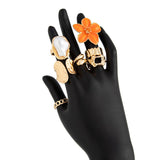 Darrahopens Fashion > Women's Fashion > Women's Accessories 7-Piece Orange Liquid Lava Flower Stacking Open Rings Set with Imitation Pearls & Geometric Dripping Oil - Hollow Joint Knuckle Ring for Women