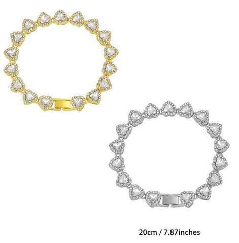Darrahopens Fashion > Women's Fashion > Women's Accessories 8 inch Silver-Plated & Gold-Plated Heart Rhinestone Tennis Bracelet for Women, Crystal Heart Chain Fashion Jewelry Accessories with Gift Box (2 Pack)
