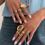 Darrahopens Fashion > Women's Fashion > Women's Accessories 9-Piece Pale Gold Ocean-Inspired Stackable Ring Set - Metal Sea Turtle Starfish Floral Adjustable Open Finger Jewelry for Women