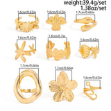 Darrahopens Fashion > Women's Fashion > Women's Accessories 9-Piece Pale Gold Ocean-Inspired Stackable Ring Set - Metal Sea Turtle Starfish Floral Adjustable Open Finger Jewelry for Women