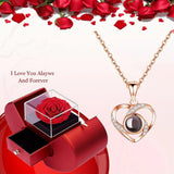 Darrahopens Fashion > Women's Fashion > Women's Accessories A Hundred Languages Heart-Shaped Projection Necklace Set, rose gold-plated with zirconia inlay, paired with an apple preserved rose gift box—a perfect fusion of technology and romance.