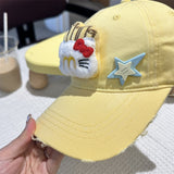 Darrahopens Fashion > Women's Fashion > Women's Accessories Adorable Cartoon Cat & Stars Baseball Cap - 100% Cotton, Adjustable Fit, Sun Protection(green)