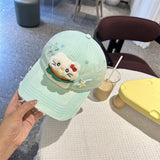 Darrahopens Fashion > Women's Fashion > Women's Accessories Adorable Cartoon Cat & Stars Baseball Cap - 100% Cotton, Adjustable Fit, Sun Protection(green)