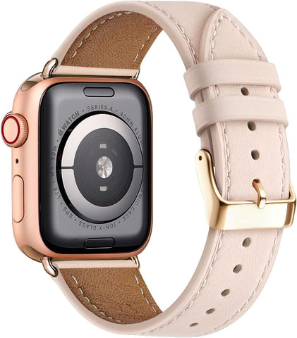 Darrahopens Fashion > Women's Fashion > Women's Accessories Apple Watch Leather Band, Genuine Leather Replacement Band for Apple Watch Series 9 8 7 6 5 4 3 2 1 & iWatch SE, Ultra (38mm 40mm 41mm, Rose Gold) Pink