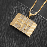 Darrahopens Fashion > Women's Fashion > Women's Accessories Aureate Vintage Holy Bible Book Pendant Necklace -  Plated Alloy Cross Scripture Book Pendant with Crystal Rhinestones-Gift for Men and Women