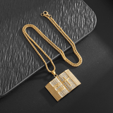 Darrahopens Fashion > Women's Fashion > Women's Accessories Aureate Vintage Holy Bible Book Pendant Necklace -  Plated Alloy Cross Scripture Book Pendant with Crystal Rhinestones-Gift for Men and Women