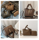 Darrahopens Fashion > Women's Fashion > Women's Accessories Beige Retro 2-Piece Women's Bucket Bag Set with Removable Inner Pouch PU Leather Crossbody Handbag and Fashionable Tote for Australian Everyday Use