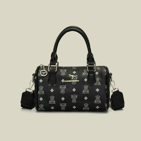 Darrahopens Fashion > Women's Fashion > Women's Accessories Black bear Stylish PU Leather Boston Bag - Elegant Retro Single Shoulder Crossbody Handbag for Women