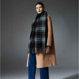 Darrahopens Fashion > Women's Fashion > Women's Accessories Black + Blue Striped Wool-Blend Beanie & Plaid Fringed Scarf Set — Soft Knit Hat (36 x 26 cm) and Oversized Shawl (200 x 65 cm); A Must-Have for Christmas and Cold Weather