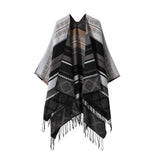 Darrahopens Fashion > Women's Fashion > Women's Accessories Black-grey Palindrome Fringe Bohemian Fringe Shawl Cloak - 160 x 135 cm Ethnic Inner Mongolia Style Double-Sided Scarf Cape