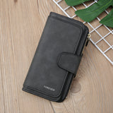 Darrahopens Fashion > Women's Fashion > Women's Accessories Black Large Capacity Long Wallet Frosted PU Leather Clutch Bag with 14 Card Slots and Zipper Compartment fits Smartphone for Everyday Use Australia