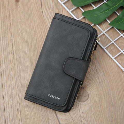 Darrahopens Fashion > Women's Fashion > Women's Accessories Black Large Capacity Long Wallet Frosted PU Leather Clutch Bag with 14 Card Slots and Zipper Compartment fits Smartphone for Everyday Use Australia
