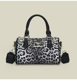 Darrahopens Fashion > Women's Fashion > Women's Accessories Black leopard print Stylish PU Leather Boston Bag - Elegant Retro Single Shoulder Crossbody Handbag for Women