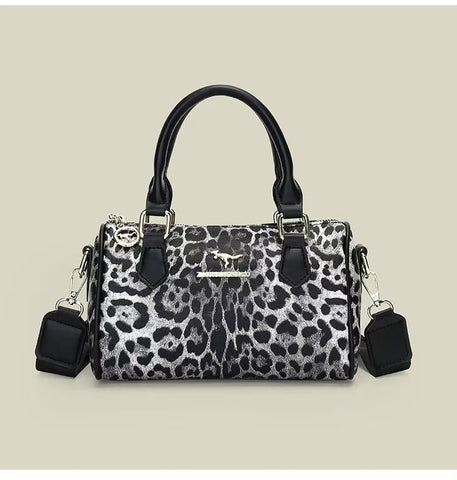 Darrahopens Fashion > Women's Fashion > Women's Accessories Black leopard print Stylish PU Leather Boston Bag - Elegant Retro Single Shoulder Crossbody Handbag for Women