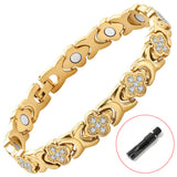 Darrahopens Fashion > Women's Fashion > Women's Accessories Black New Fashion Lightweight Luxury Four-Leaf Clover Diamond Inlaid Bracelet - Alloy Magnetic Watch Band Style Bracelet for Women + Free Disassembly Tool