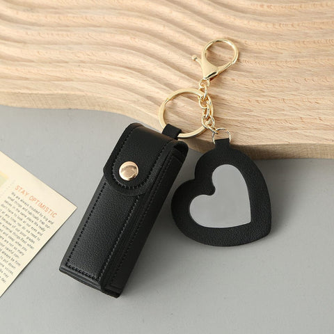 Darrahopens Fashion > Women's Fashion > Women's Accessories Black Portable Lipstick Case with Heart Mirror & Keychain – Cute PU Leather Holder (3-Pack)