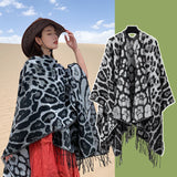 Darrahopens Fashion > Women's Fashion > Women's Accessories Black-white Bold Leopard Print Poncho Cape - Women's Warm Oversized Shawl Wrap (130x150cm)