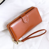 Darrahopens Fashion > Women's Fashion > Women's Accessories Black Women's Long Buckle Closure Wallet - PU Lether Large Capacity Multi-Slot Card Holder & Purse Combo wIth Wristband