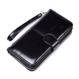 Darrahopens Fashion > Women's Fashion > Women's Accessories Black Women's Long Buckle Closure Wallet - PU Lether Large Capacity Multi-Slot Card Holder & Purse Combo wIth Wristband