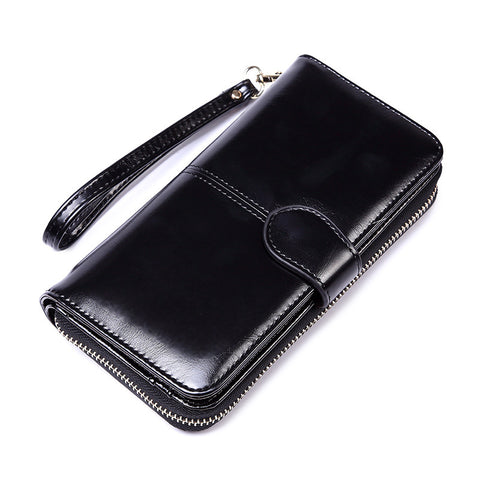 Darrahopens Fashion > Women's Fashion > Women's Accessories Black Women's Long Buckle Closure Wallet - PU Lether Large Capacity Multi-Slot Card Holder & Purse Combo wIth Wristband