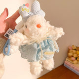 Darrahopens Fashion > Women's Fashion > Women's Accessories Blue Cute Floppy Eared Bunny Plush Doll with Pearl Necklace and Ribbon Dress - Adorable Keychain or Bag Charm for Girls(F-4973)