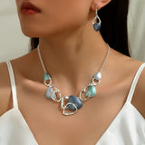 Darrahopens Fashion > Women's Fashion > Women's Accessories Blue Elegant Oil Drip Necklace and Earrings Set for Women, Irregular Design Alloy Jewelry Set, Fashion Statement Pendant Necklace with Drop Earrings, Blue Green Enamel Jewelry Gift Set with Jewelry Box Included In Australia - Darrahopens