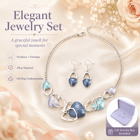 Darrahopens Fashion > Women's Fashion > Women's Accessories Blue Elegant Oil Drip Necklace and Earrings Set for Women, Irregular Design Alloy Jewelry Set, Fashion Statement Pendant Necklace with Drop Earrings, Blue Green Enamel Jewelry Gift Set with Jewelry Box Included In Australia - Darrahopens