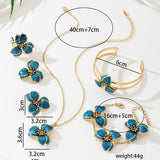 Darrahopens Fashion > Women's Fashion > Women's Accessories Blue Floral Enamel Jewelry Set – Five-Piece Alloy Accessory Collection with Minimalist Botanical Design