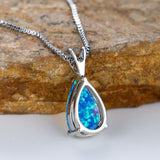 Darrahopens Fashion > Women's Fashion > Women's Accessories Blue Opal Teardrop Platinum-plated chain Pendant Necklace for Women, Elegant Sparkling Opal Drop Necklace, Adjustable Chain Fashion Jewellery Gift