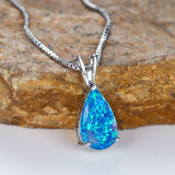 Darrahopens Fashion > Women's Fashion > Women's Accessories Blue Opal Teardrop Platinum-plated chain Pendant Necklace for Women, Elegant Sparkling Opal Drop Necklace, Adjustable Chain Fashion Jewellery Gift