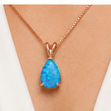 Darrahopens Fashion > Women's Fashion > Women's Accessories Blue Opal Teardrop Rose gold-plated chain Pendant Necklace for Women, Elegant Sparkling Opal Drop Necklace, Adjustable Chain Fashion Jewellery Gift