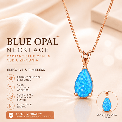 Darrahopens Fashion > Women's Fashion > Women's Accessories Blue Opal Teardrop Rose gold-plated chain Pendant Necklace for Women, Elegant Sparkling Opal Drop Necklace, Adjustable Chain Fashion Jewellery Gift