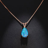 Darrahopens Fashion > Women's Fashion > Women's Accessories Blue Opal Teardrop Rose gold-plated chain Pendant Necklace for Women, Elegant Sparkling Opal Drop Necklace, Adjustable Chain Fashion Jewellery Gift