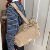Darrahopens Fashion > Women's Fashion > Women's Accessories Blue Puffy Quilted Nylon Hobo & Crossbody Bag with Cute Bowknot - Trendy Large-Capacity Handbag with Multiple Compartments