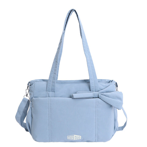 Darrahopens Fashion > Women's Fashion > Women's Accessories Blue Puffy Quilted Nylon Hobo & Crossbody Bag with Cute Bowknot - Trendy Large-Capacity Handbag with Multiple Compartments