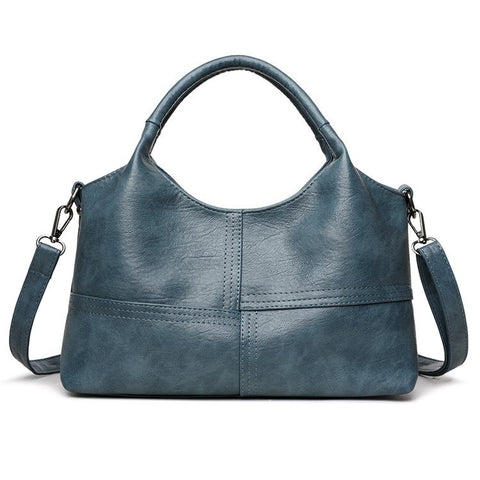 Darrahopens Fashion > Women's Fashion > Women's Accessories Blue Retro Soft PU Leather Handbag for Women - Trendy Large Capacity Daily Crossbody Bag with Detachable Shoulder Strap
