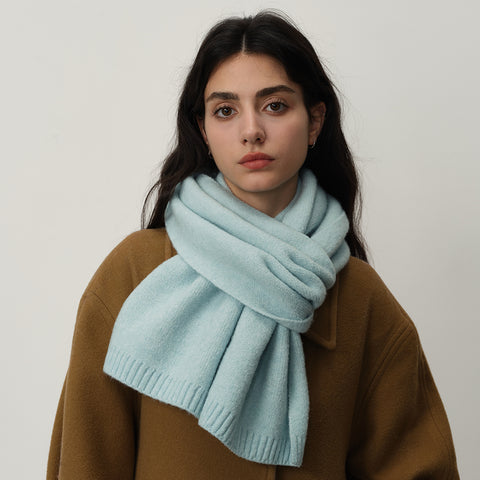 Darrahopens Fashion > Women's Fashion > Women's Accessories Blue Soft Wool-Blend Solid Color Knit Scarf for Women - Cozy Faux Cashmere Shawl