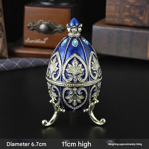 Darrahopens Fashion > Women's Fashion > Women's Accessories Blue Vintage European Rhinestone Inlaid Embossed Enameled Jewelry Box - Hand-Painted Easter Egg Metal Craft