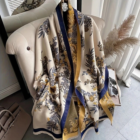 Darrahopens Fashion > Women's Fashion > Women's Accessories Bohemian-style Faux Cashmere Shawl Scarf, Soft, Warm, and Stylish for Autumn and Winter(NAVY BLUE))