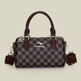 Darrahopens Fashion > Women's Fashion > Women's Accessories Brown checkered pattern Stylish PU Leather Boston Bag - Elegant Retro Single Shoulder Crossbody Handbag for Women