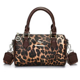 Darrahopens Fashion > Women's Fashion > Women's Accessories Brown leopard print Stylish PU Leather Boston Bag - Elegant Retro Single Shoulder Crossbody Handbag for Women