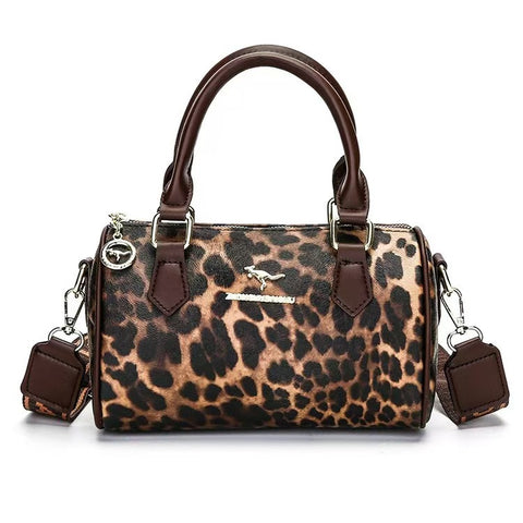 Darrahopens Fashion > Women's Fashion > Women's Accessories Brown leopard print Stylish PU Leather Boston Bag - Elegant Retro Single Shoulder Crossbody Handbag for Women