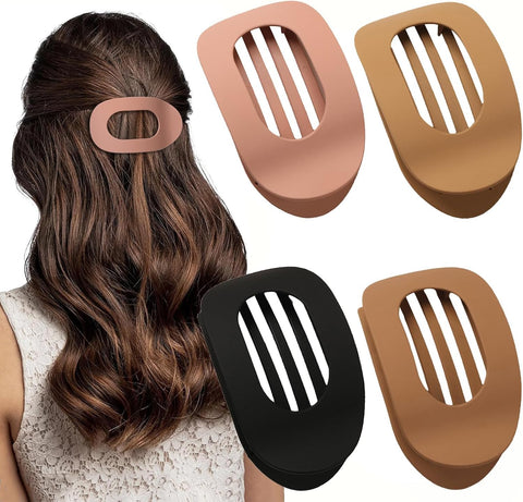 Darrahopens Fashion > Women's Fashion > Women's Accessories Brown Matte Flat Hair Clips Set of 4 for Women, Round Lying Hair Clip Compatible with Thick and Thin Hair, Comfortable Curved Clips