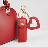 Darrahopens Fashion > Women's Fashion > Women's Accessories Brown Portable Lipstick Case with Heart Mirror & Keychain – Cute PU Leather Holder (3-Pack)